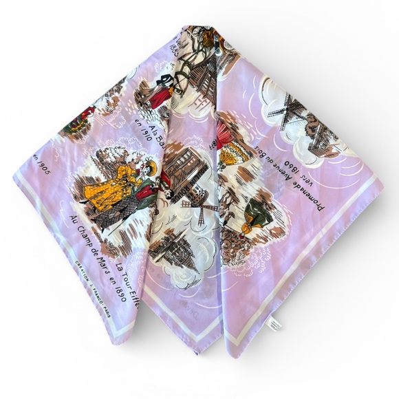 Vintage Cre’ation J. Franco Paris Scenic Souvenir Scarf Belle E’poque Print 31” - Picture 14 of 15